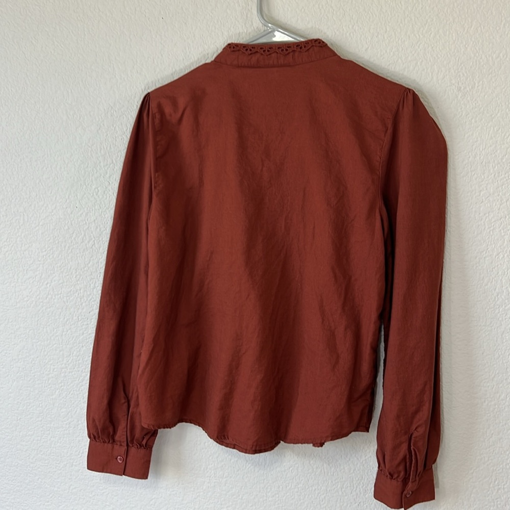 a.n.a Ruffle Long Sleeve Shirt Size Small - Picture 2 of 13